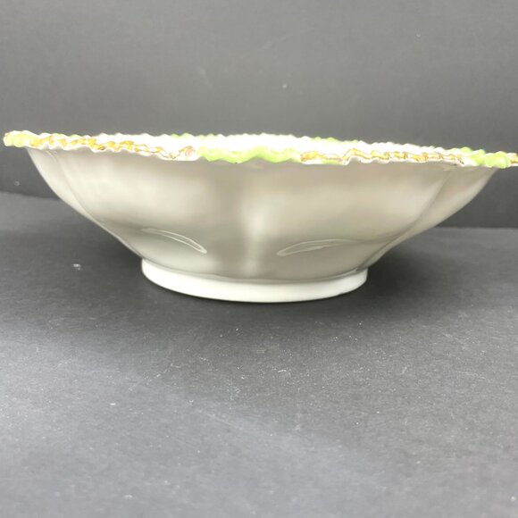 ANTIQUE RS PRUSSIA 1900 Serving Bowl Ribbed Mold With Roses on Green 9in*2.5 in - Picture 4 of 8